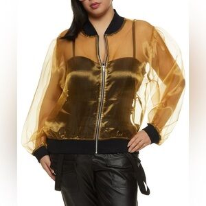 Taxi Gold Sheer Iridescent Shimmer Bomber Jacket NWT